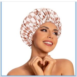 Checkered Satin Shower Cap